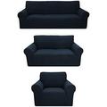 3-Piece Slipcover Set - Polyester Spandex Couch Covers Furniture Cover for Sofa/Loveseat/Couch Chair Brushed Sofa Covers for 3 Cushion Couch Blue