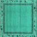 Ahgly Company Machine Washable Indoor Square Oriental Turquoise Blue Asian Inspired Area Rugs 6 Square
