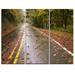 Design Art Wet Rainy Road in Forest - 3 Piece Photographic Art on Wrapped Canvas Set