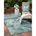Allstar Rugs 5 0 x 6 11 Dark Cyan Modern Abstract Themed Polypropylene Outdoor Rug with a Gainsboro Grey Palm Leaf Pattern Design and Seafoam Green Accents. Flatweave in Turkey.