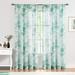 Exultantex Green White Semi Sheer Curtains 84inches LongLine Drawing Print Chiffon Lotus Floral Botanical Window Curtain Panels for Living Room Rod Pocket 2 Pack