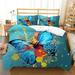 Home Bedding Cover Set Blue Highend 3D Butterfly Painting Duvet Cover Sets Comforter Covers California King(98 x104 )