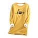 Thermal Underwear For Women Casual Print Top With Heavy And Warm Lamb Wool Long Fall Bottoms Thermal Shirts Yellow L