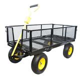 Garden Cart with Detachable Sides Plate Heavy Duty Metal Wagon Cart with 10 Tires and Adjustable Handle