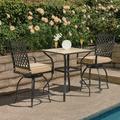 Domi Outdoor Living 3 Pieces Patio Bar Set with Swivels Bar Stools and Top Table Outdoor Bistro Set for Garden Balcony Backyard Deck High Bar Chairs with Seat Cushion Khaki