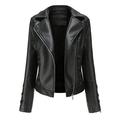 Tops For Women 2023 Women S Slim Leather Stand Collar Zip Motorcycle Suit Belt Coat Jacket Tops Black L