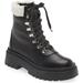 Ferria Combat Boot With Faux Shearling Trim - Black - Billini Boots