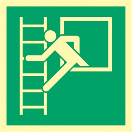 Schild Notausstieg mit Fluchtleiter, ISO 7010, Kunststoff, nachl., 160-mcd, 200x200 mm Image