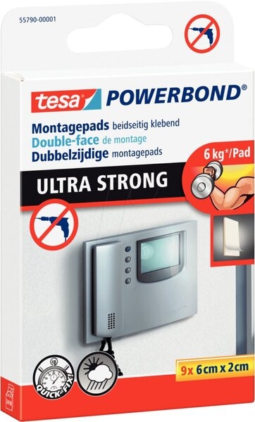 Tesa Powerbond® ULTRA STRONG PADS, doppelseitige Montagepads, hält max. 6 kg, 9 Stück, 60 x 20 mm Image