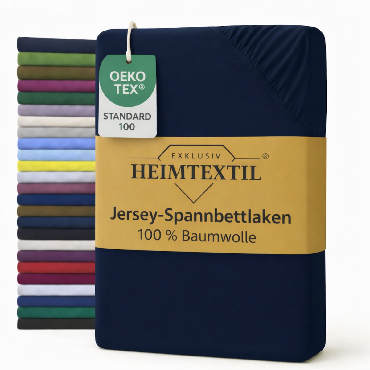 EXKLUSIV HEIMTEXTIL Jersey Spannbettlaken Premium 180 x 200 cm Navyblau 100% Baumwolle Öko - Tex Zertifiziert Bed-Sheet Bettlaken Spannbetttuch Topper Image