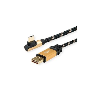 ROLINE GOLD USB 2.0 Kabel, USB A ST reversibel - USB C ST gewinkelt, 3 m