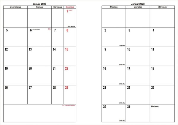 GÜSS Monatskalender, 1 Monat / 2Seiten, 2023, schwarz, 90 x 150 mm Image