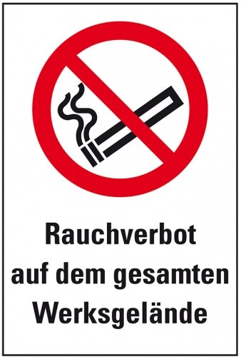 Schild I Verbots-Kombischild Rauchen verboten-Werksgelände, Kunststoff, 200x300mm, ASR A1.3, DIN EN ISO 7010 P002 Image