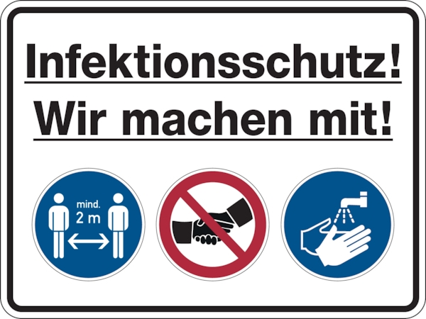 Hygieneschild, Infektionsschutz! Wir machen mit! - 300x200x1.5 mm Kunststoff Image