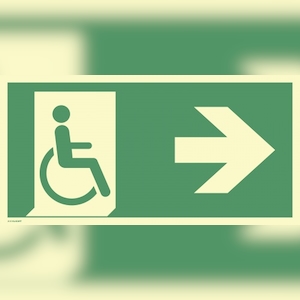 Aufkleber Notausgang f. gehbeeintr. Personen Pfeil rechts, Folie, nachl.,160-mcd,297x148mm Image