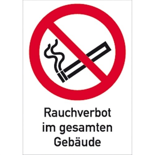 Schild Rauchverbot im gesamten Gebäude ISO 7010, Kombischild, Kunststoff, 210x297 mm Image