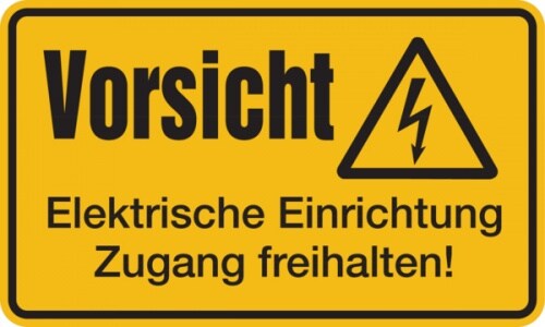 Warnschild, Vorsicht! Elektrische Einrichtung Zugang freihalten! - 150x90 mm Folie selbstklebend Image