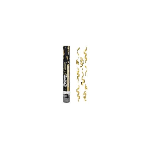 Konfettikanone mit Luftschlangen gold 40 cm