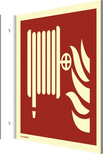 Dreifke® Fahnenschild Löschschlauch ISO 7010, Alu, nachleucht., 160-mcd, 148x148 mm Image