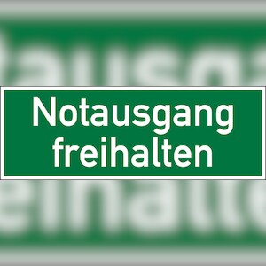 Rettungszeichen, Wortschild Notausgang freihalten, 105 x 300 mm, praxisbewährt - 300x105 mm Folie selbstklebend Image
