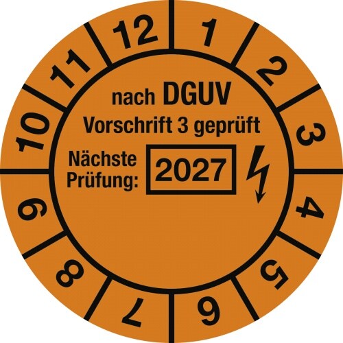 Dreifke® Prüfplakette nach DGUV,Nächste Prüfung, 2027,Dokumentenfolie,Ø 30 mm, 10 St./Bo. Image