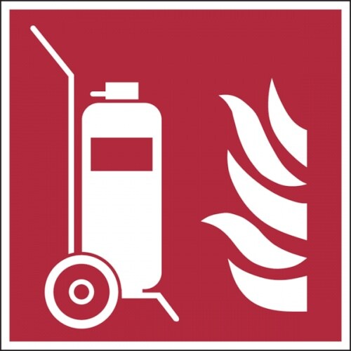 Dreifke® Brandschutzzeichen, Fahrbarer Feuerlöscher F009 - DIN EN ISO 7010 | Folie selbstklebend, langnachleuchtend | 200x200 mm Image