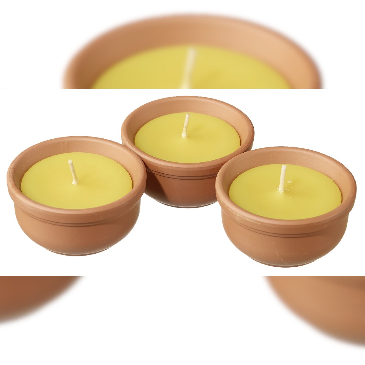 KCB Citronella Terra Becher, Terrakotta, Brenndauer 8 Stunden, für den Außenbereich, rund, gelb, 3 Stück Image