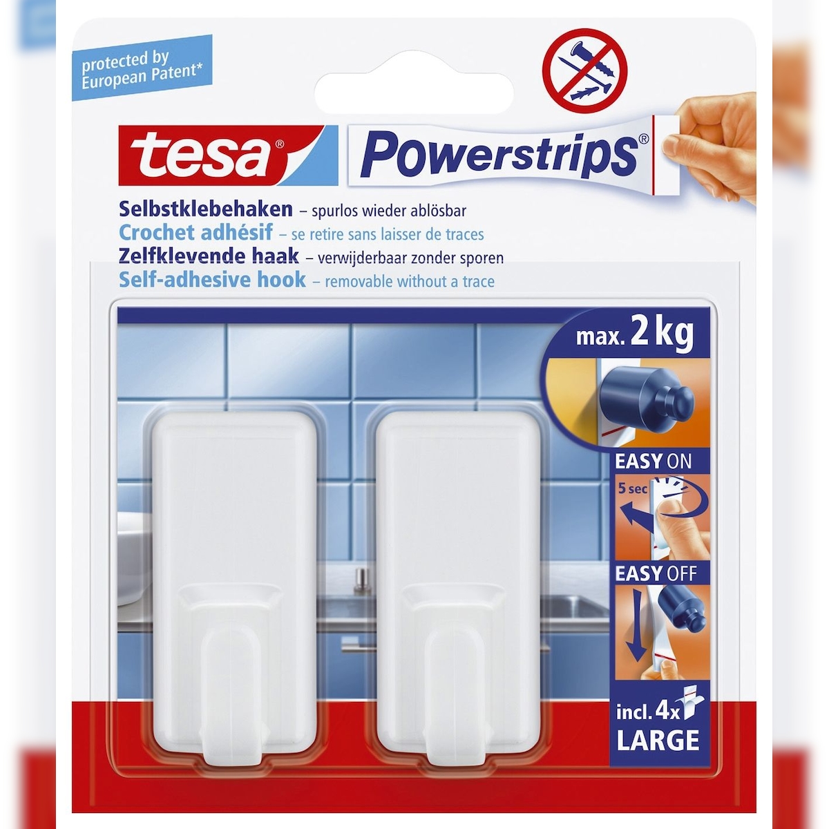 tesa® 58010-00044-01 Powerstrips® Systemhaken - ablösbar, classic, Tragfähigkeit 2 kg, weiß Image