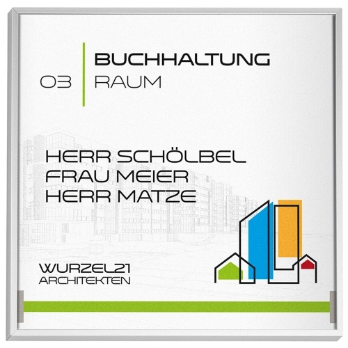 Madrid Silver Line Türschild 150 | 150x150 mm | Alu Rahmen silber eloxiert | entspiegelte Abdeckung | Schraubmontage | Türschild Büro | Büroschild Image