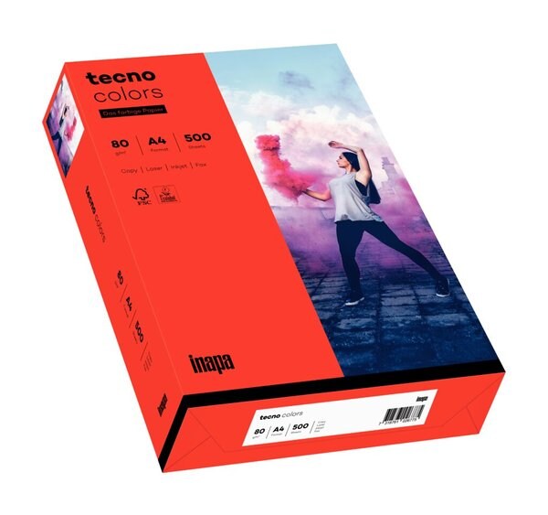 INAPA Kopierpapier, Tecno Colors, A4, 80 g/qm, intensiv rot Image
