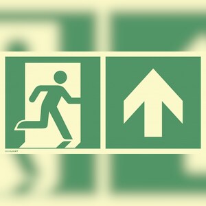 Notausgang rechts Pfeil oben, Kombi, ISO 7010, Folie, nachl.,160-mcd, 400x200 mm Image