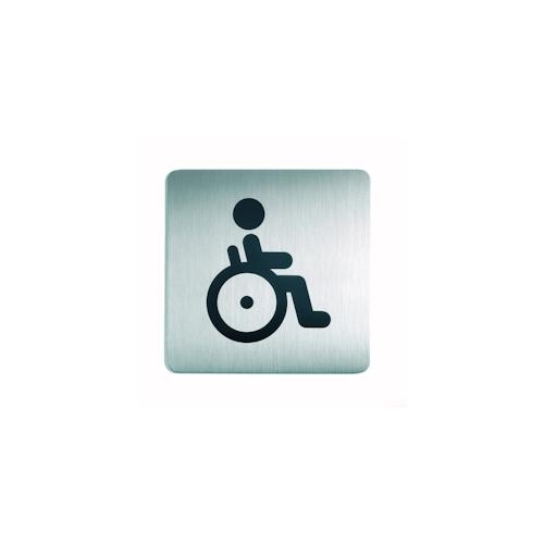 WC-Piktogramm, Rollstuhlfahrer, quadratisch, Edelstahl – 150×150 mm