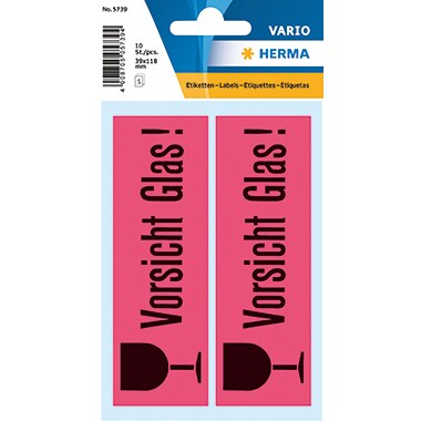 HERMA Hinweisetikett Vorsicht Glas 5739 39x118mm 10 St./Pack. Image