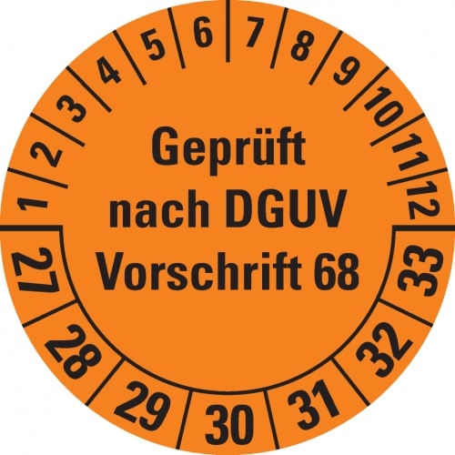 Dreifke® Prüfplakette G.n.DGUV Vorschr.68,27-33,orange,Folie,Oberflächensch.,Ø 40mm,10/BOG Image