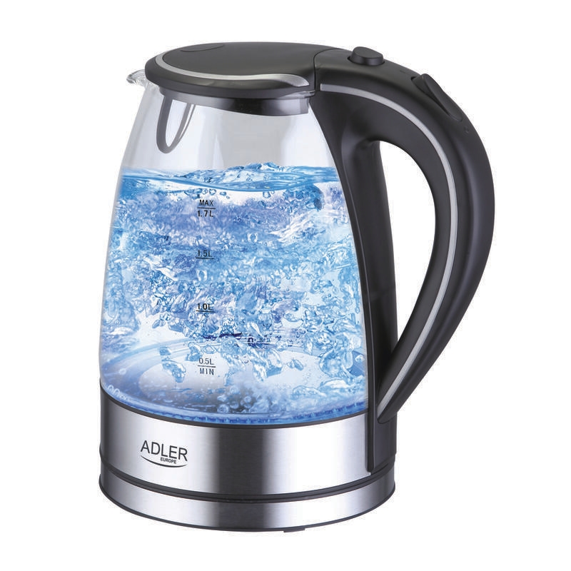 Adler AD 1225 Wasserkocher 1,7 L Glas Edelstahl / schwarz / transparent Image