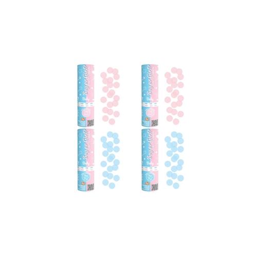 4 Konfettikanone Babyshower 2x hellblau Junge 2x rosa Mädchen