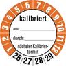 Prüfplakette ab 26, kalibriert nächster Kalibriertermin, Folie, Ø 35 mm - Bogen = 10 Plaketten - 35 mm Folie selbstklebend