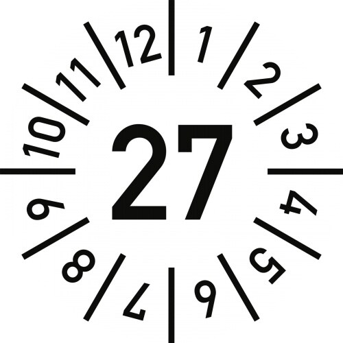 Dreifke® Prüfplakette Jahr 27 mit Monaten, weiß, Dokumentenfolie, Ø 30 mm, 10 St./Bo. Image