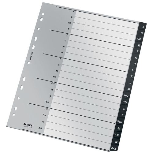 Leitz Recycle Register 1207 DIN A4 Maxi Schwarz 20-teilig 11 Löcher 90% Recycelter Kunststoff A - Z Deutsch Image