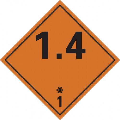 König Werbeanlagen Gefahrzettel, Klasse 1 - Unterklasse 1.4 - Stoffe mit geringer Explosionsgefahr - 100x100 mm Folie selbstklebend Image