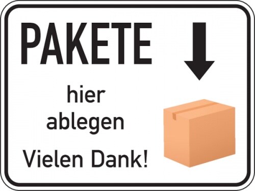 Dreifke® Hinweisschild, Pakete hier ablegen, 150 x 200 mm, Aluverbund 1 Stk. Image