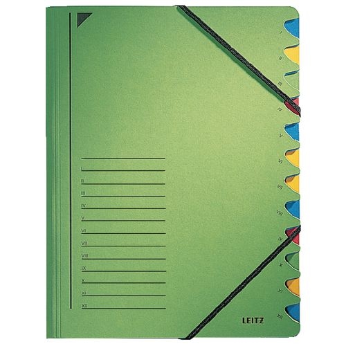 Leitz Ordnungsmappe DIN A4 Grün Karton Mit 12 Fächern 24,7 x 32 cm Image