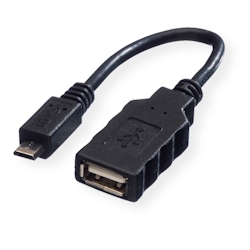 ROLINE USB 2.0 Kabel, USB 2.0 Typ Micro B - Typ A BU, OTG, 0,15 m Image
