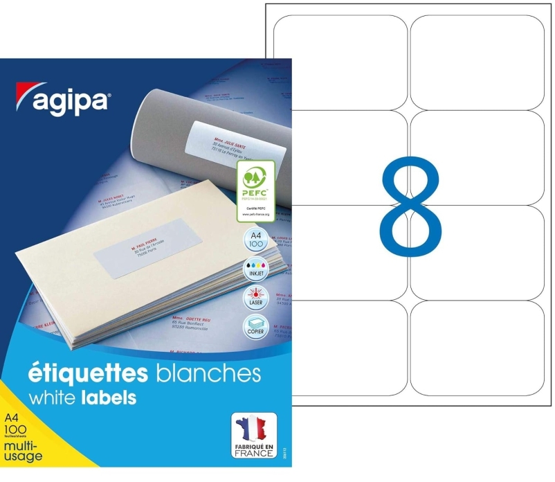 agipa Universal-Etiketten, 99,1 x 67,7 mm, weiß Image