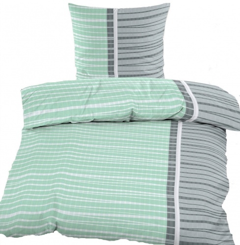 KH-Haushaltshandel Seersucker Bettwäsche 135x200 +80x80cm, grün grau, quergestreift, Microfaser, bügelfrei Image