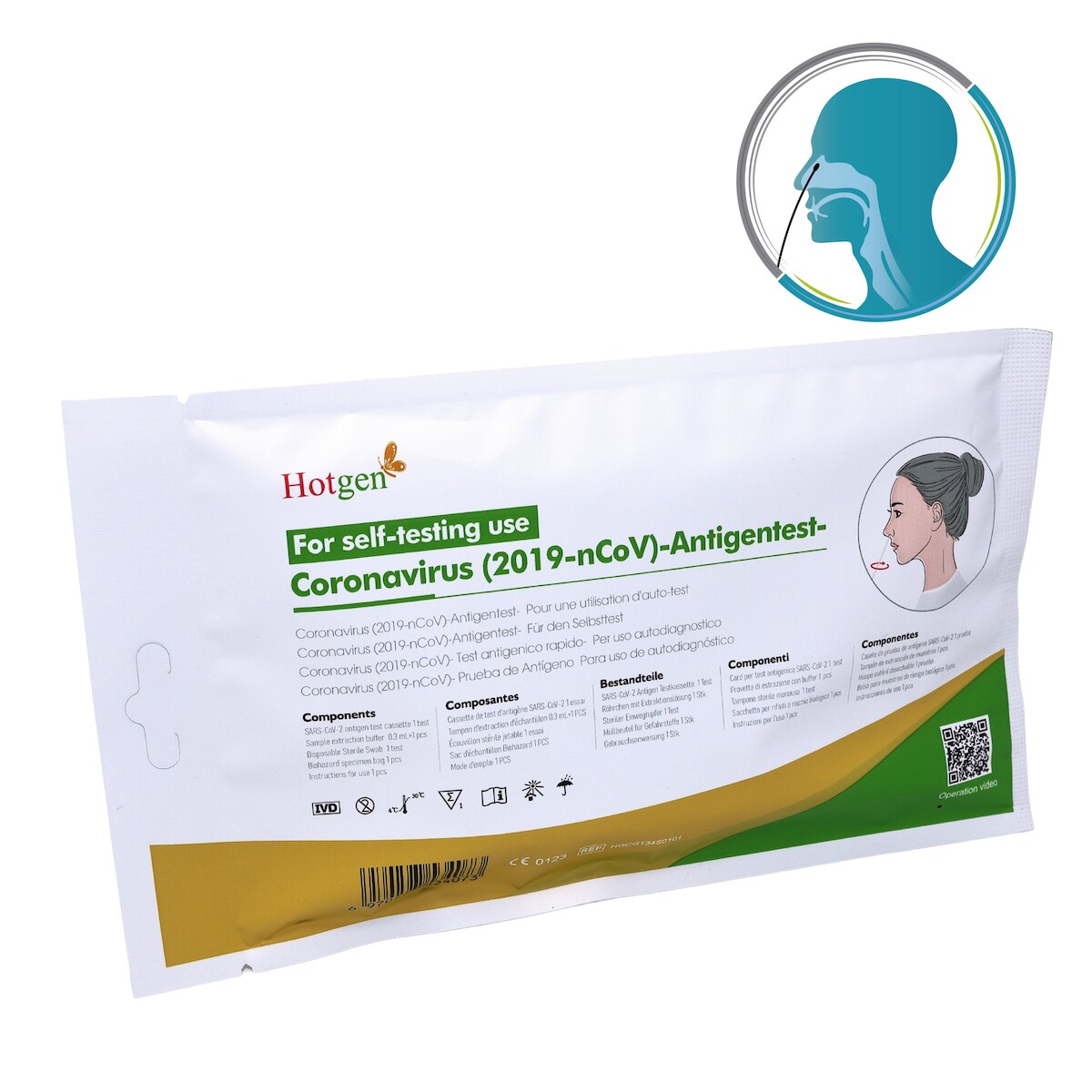Hotgen Biotech Hotgen Novel Coronavirus Selbsttest SARS-CoV-2 Antigentest Kit 1er Pack - CE0123 Zulassung Nasal 1 Stück Image