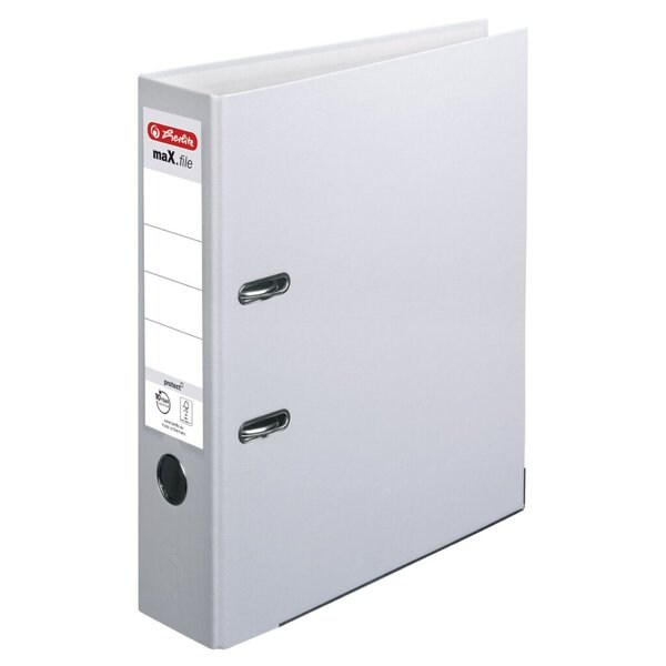 herlitz Ordner maX.file protect, 80mm, PP-Color A4, vollfarbig grau, Kantenschutz, standfest, Einsteckrückenschild, Griffloch. Image