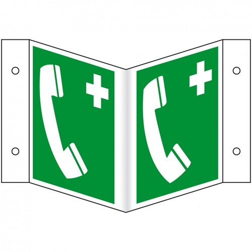 Schild I Rettungs-Nasenschild Notruftelefon, Kunststoff, 200x200mm, ASR A1.3, DIN EN ISO 7010 E004 Image