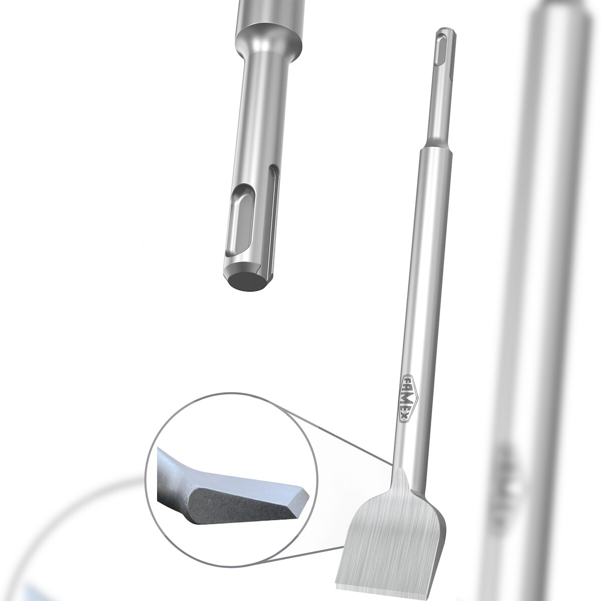 SDS Plus Fliesenmeißel FAMEX 8341 - 40x250 mm, abgewinkelt - Spatmeißel gebogen Image