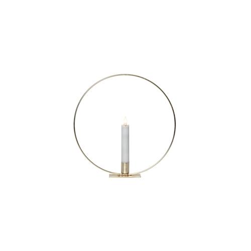 Dekoring mit LED Kerze Flamme Tischdeko Metallring D: 28,5cm Timer Batterie gold